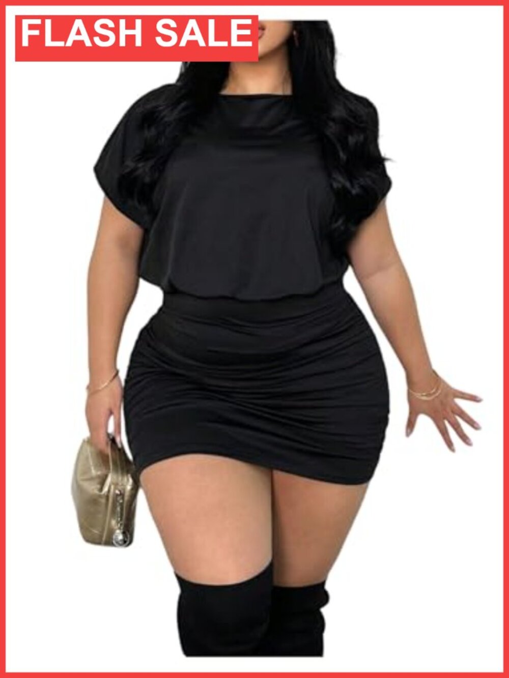 Plus Size Ruched Short Sleeve Bodycon Mini Dress Boat Neck Slim Fit